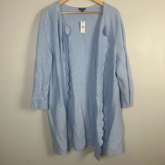 New Talbots SCALLOP-EDGE OPEN FRONT CARDIGAN in blue size 2x - Picture 2 of 6